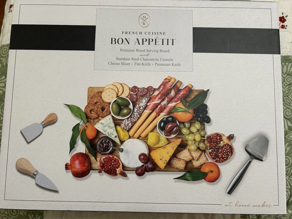 Maker's 4 Piece Set Bon Appetit Charcuterie Placemat Set, 4pc w/ Cheese Slicer